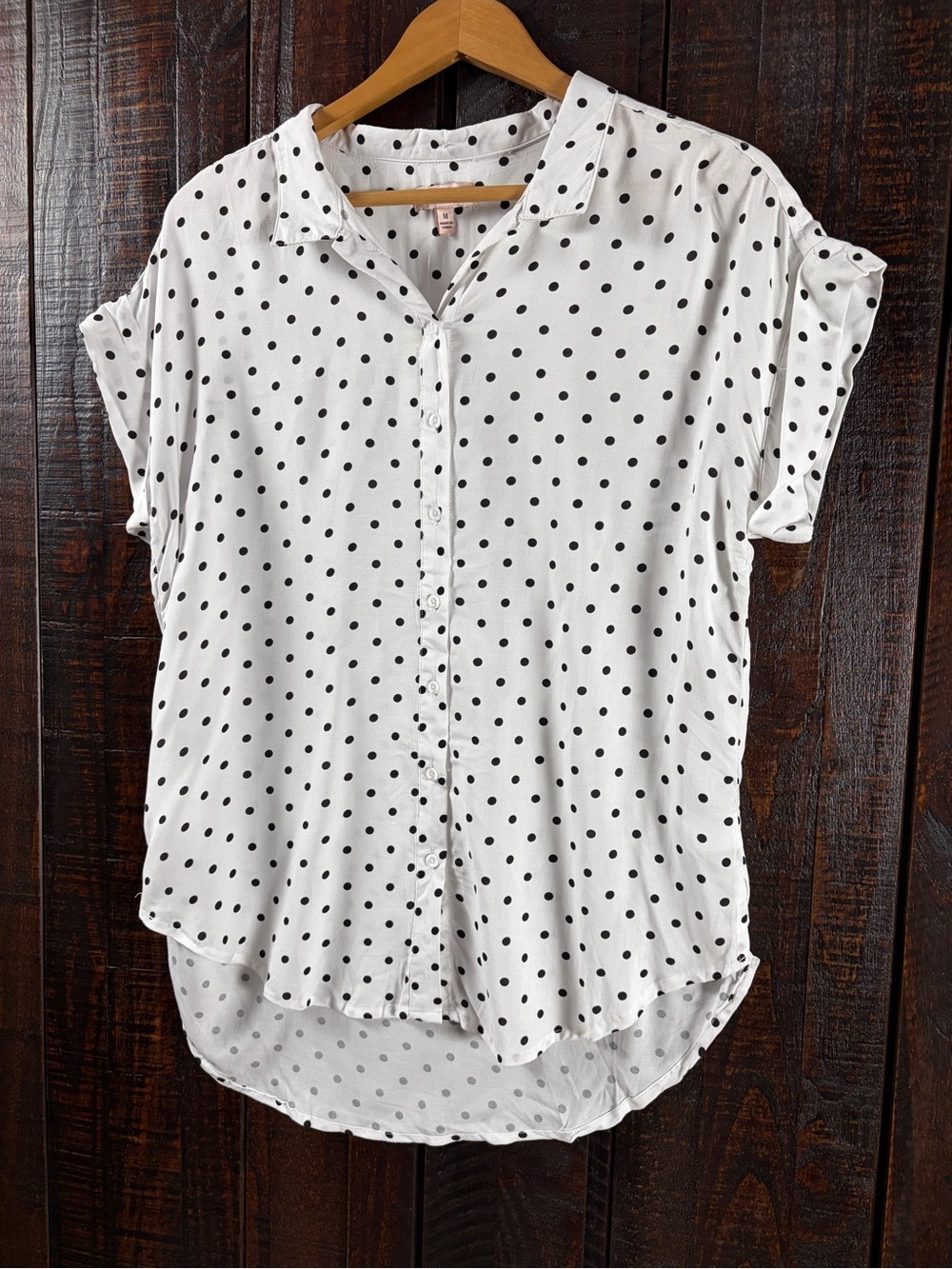 White Polka Dot Button-Front Women’s Top Medium